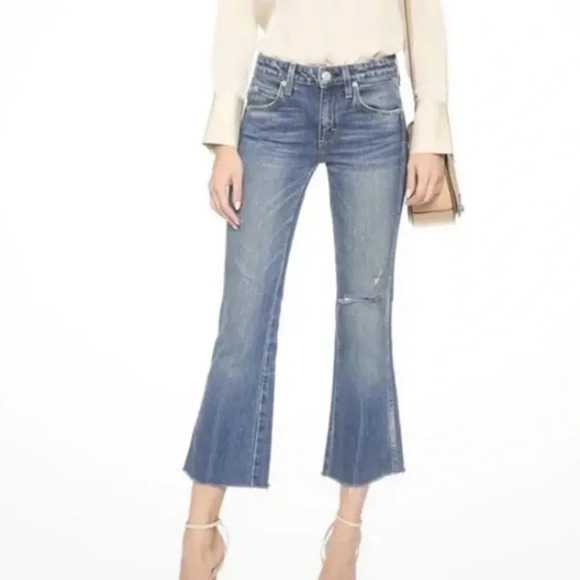 AMO Kick Crop Dive Bar Destroy Raw Hem Jeans Denim Casual Women’s 26 - Picture 1 of 8